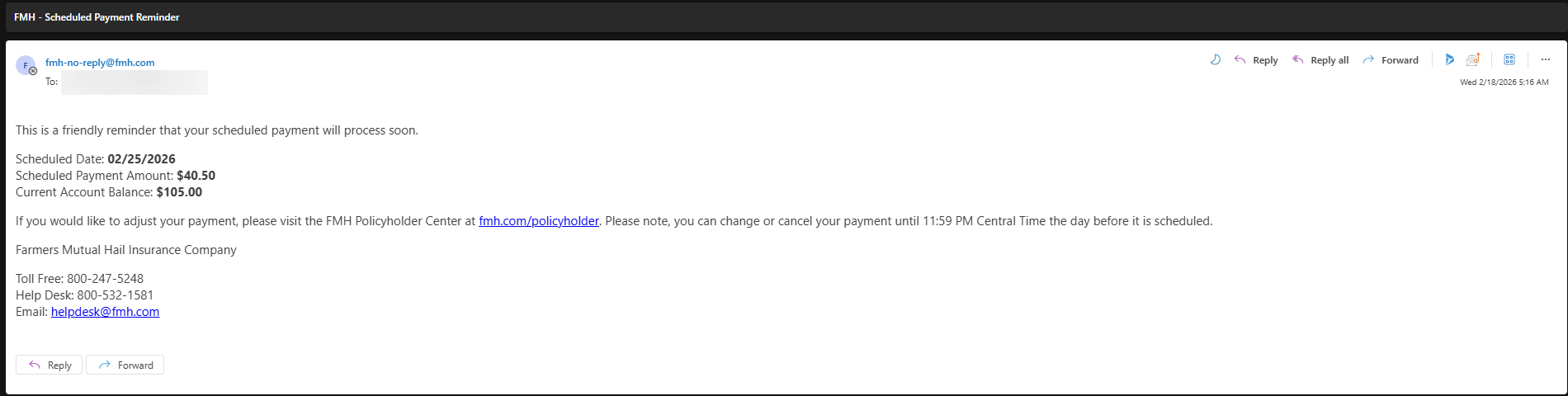 scheduled payment reminder
